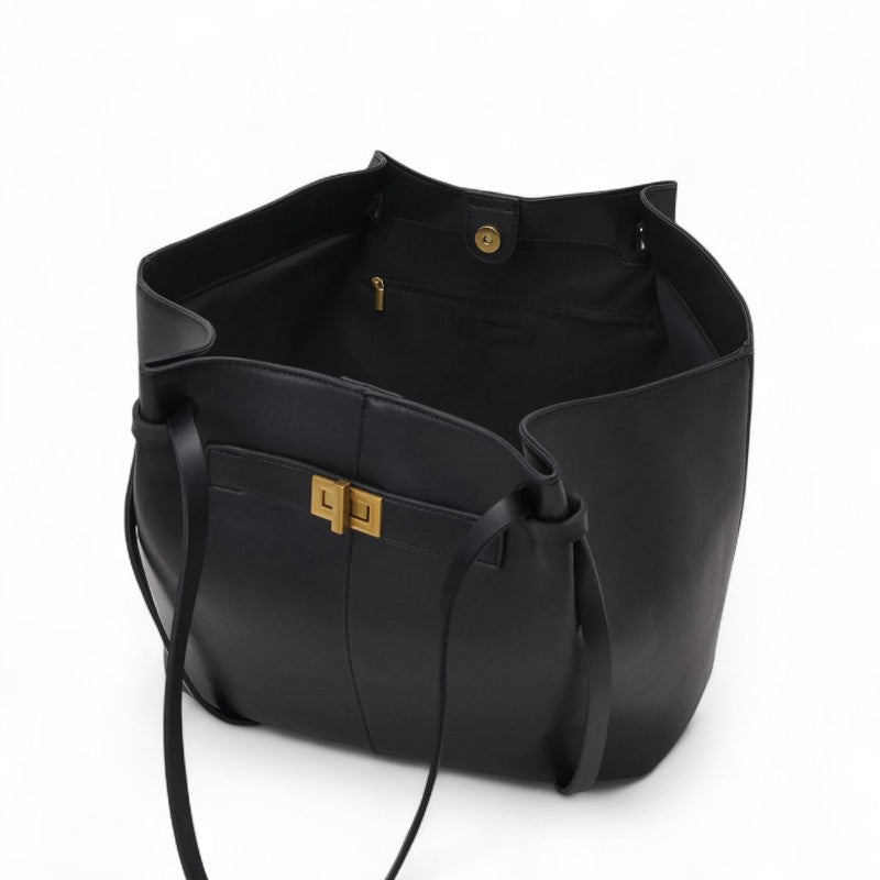 Borsa Lyra di grandi dimensioni in similpelle nera. 2