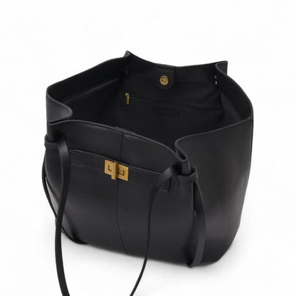 Borsa Lyra di grandi dimensioni in similpelle nera. 2