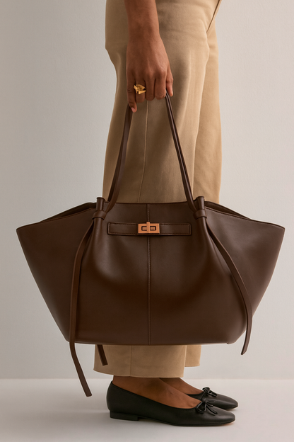 Borsa Lyra di grandi dimensioni in similpelle nera. 6