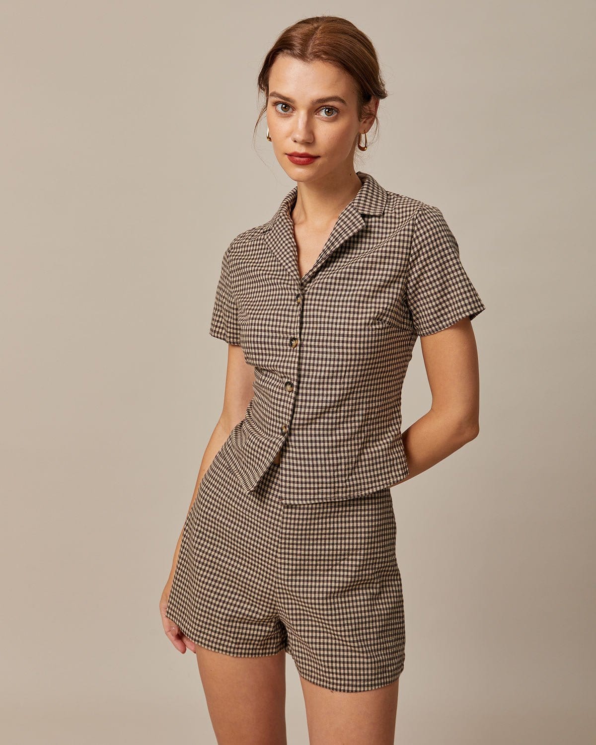 Cameria Chic | Camicetta Elegante a Quadri Donna con Maniche Corte 0