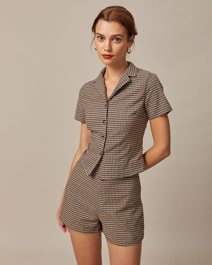 Cameria Chic | Camicetta Elegante a Quadri Donna con Maniche Corte 0