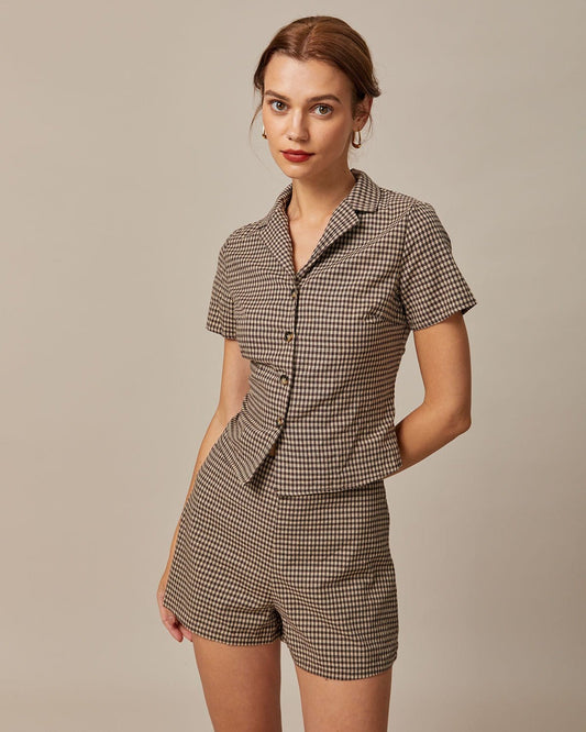 Cameria Chic | Camicetta Elegante a Quadri Donna con Maniche Corte 0
