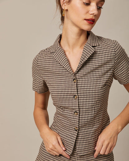 Cameria Chic | Camicetta Elegante a Quadri Donna con Maniche Corte 2