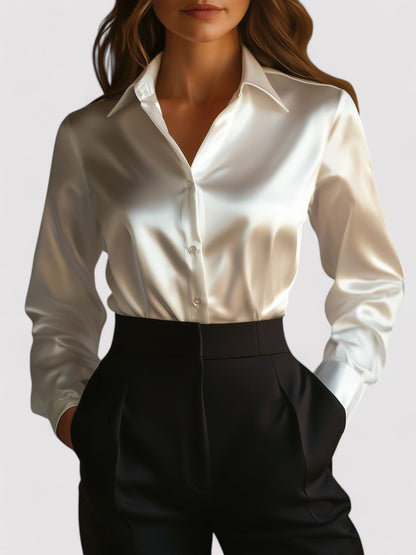 Camicetta elegante da donna in raso a maniche lunghe 4