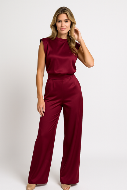 Cecilia | Tuta Elegante Donna Satinata con Schiena Aperta e Gamba Larga 1