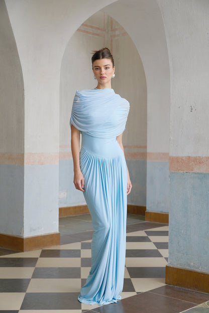 Cielo | Maxi Abito Plissettato Asimmetrico per Donna 3