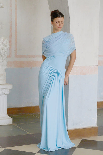 Cielo | Maxi Abito Plissettato Asimmetrico per Donna 7