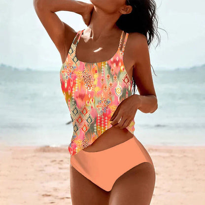 Completo tankini da donna a vita alta, costume da bagno comodo, elasticizzato, ad asciugatura rapida, perfetto per la spiaggia e la piscina, abbigliamento estivo. 0