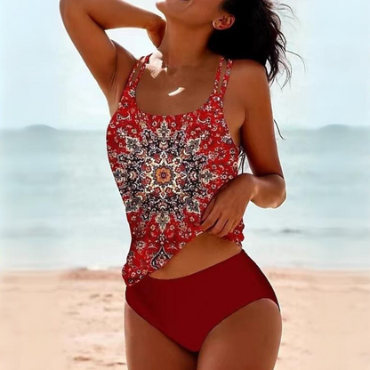 Completo tankini da donna a vita alta, costume da bagno comodo, elasticizzato, ad asciugatura rapida, perfetto per la spiaggia e la piscina, abbigliamento estivo. 3