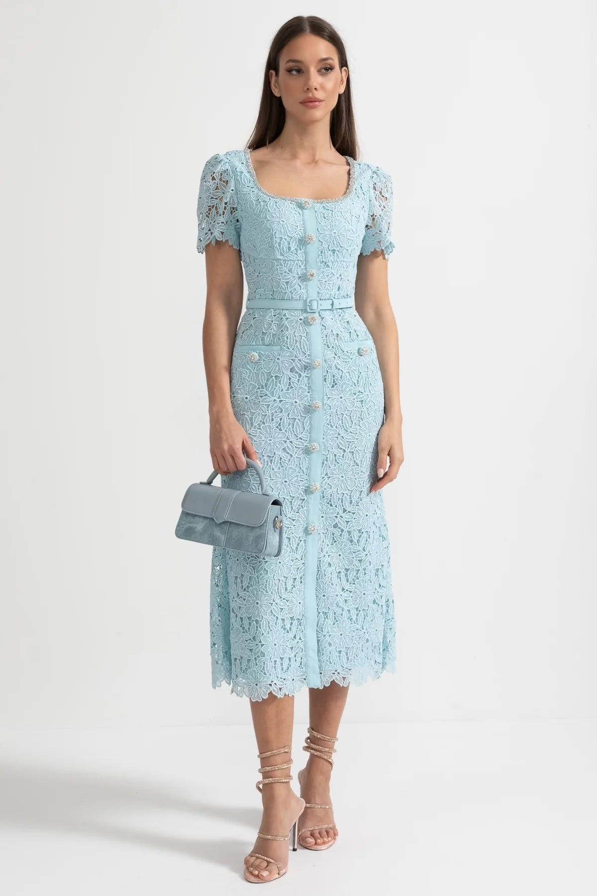 Dalia | Abito Cerimonia Donna in Pizzo Azzurro Celeste 0