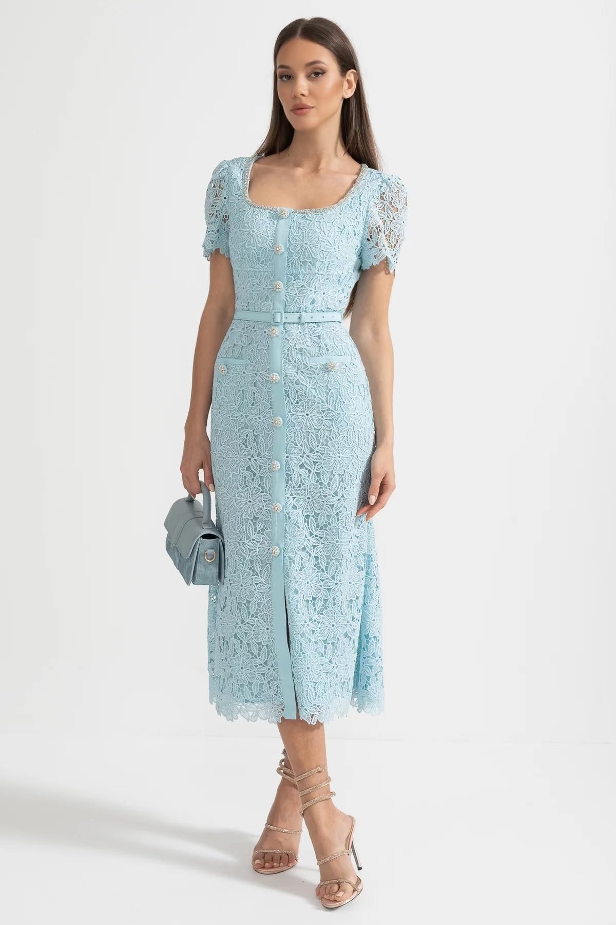 Dalia | Abito Cerimonia Donna in Pizzo Azzurro Celeste 1