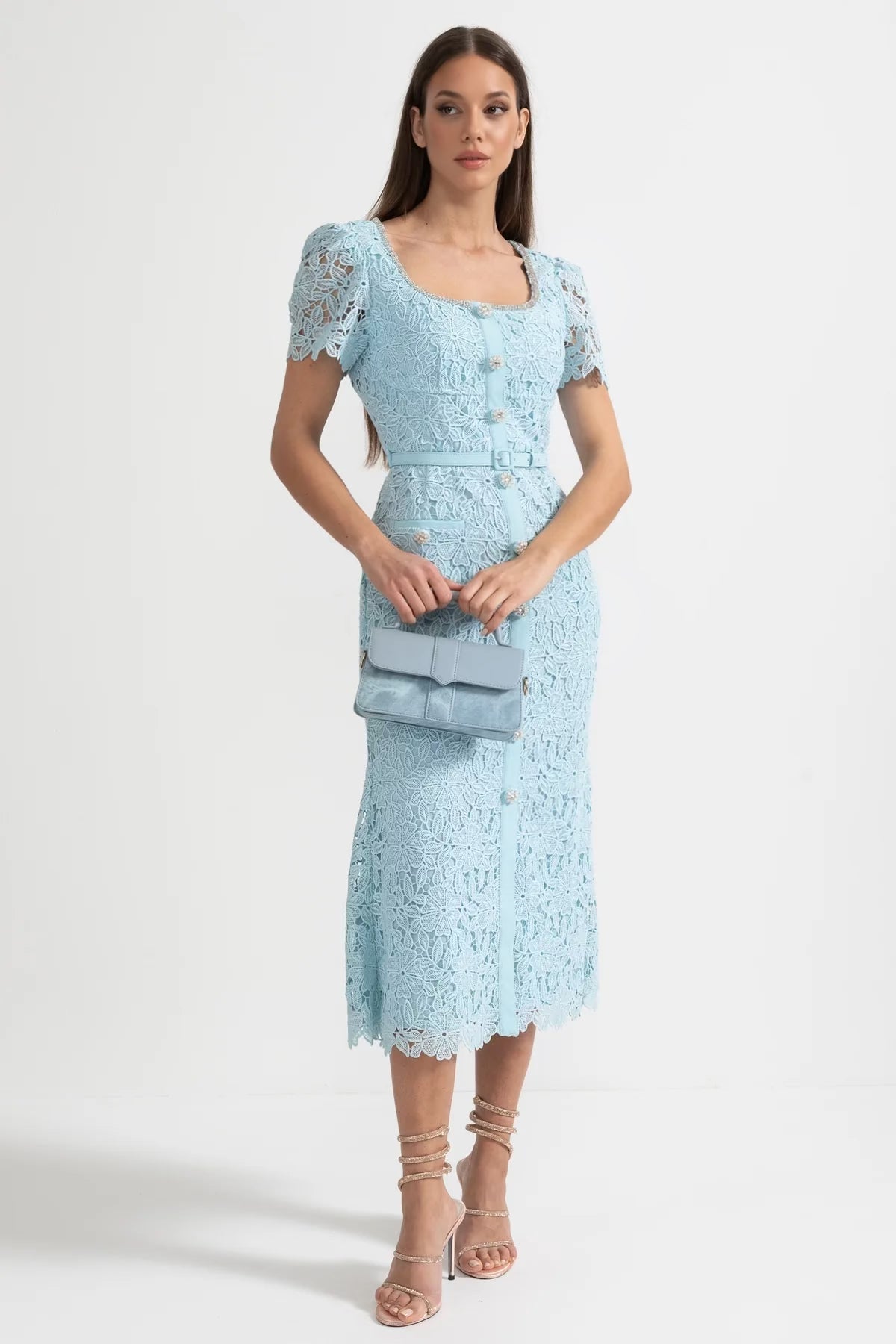 Dalia | Abito Cerimonia Donna in Pizzo Azzurro Celeste 2