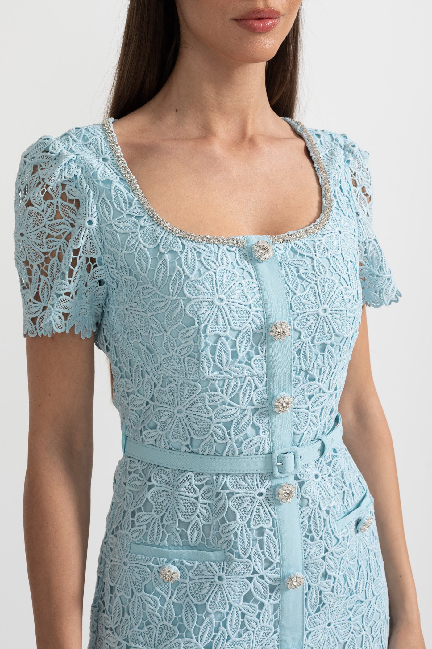 Dalia | Abito Cerimonia Donna in Pizzo Azzurro Celeste 6