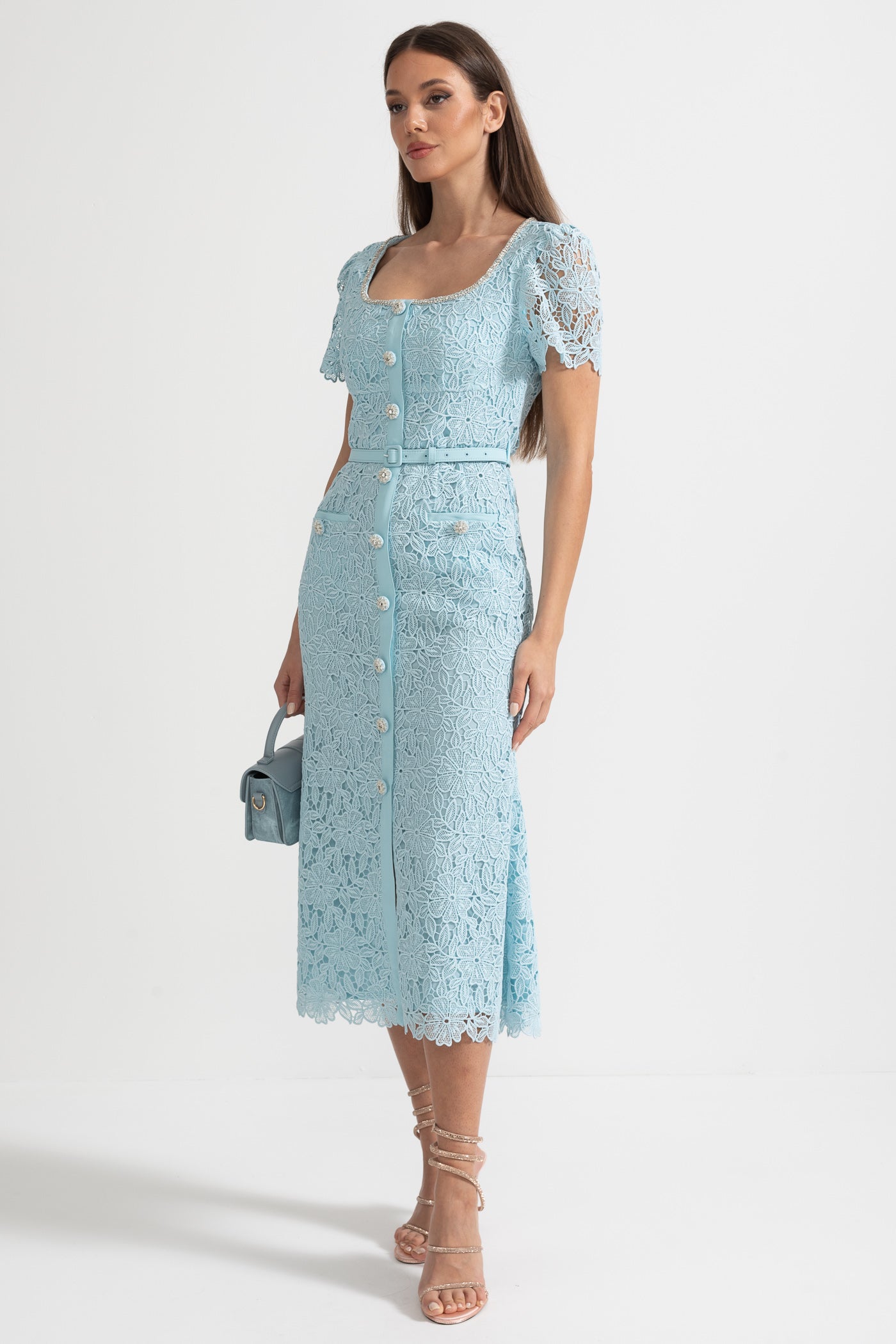 Dalia | Abito Cerimonia Donna in Pizzo Azzurro Celeste 8