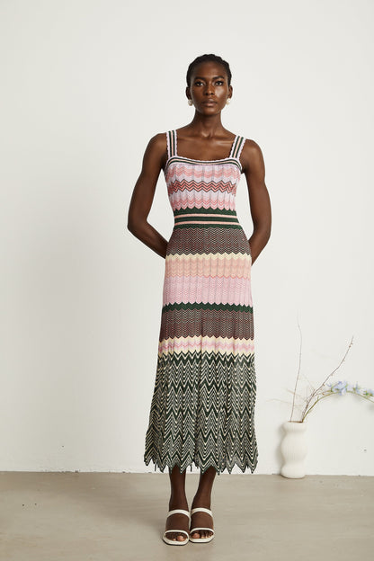 Daphne | Abito Midi Elegante in Maglia a Contrasto 4