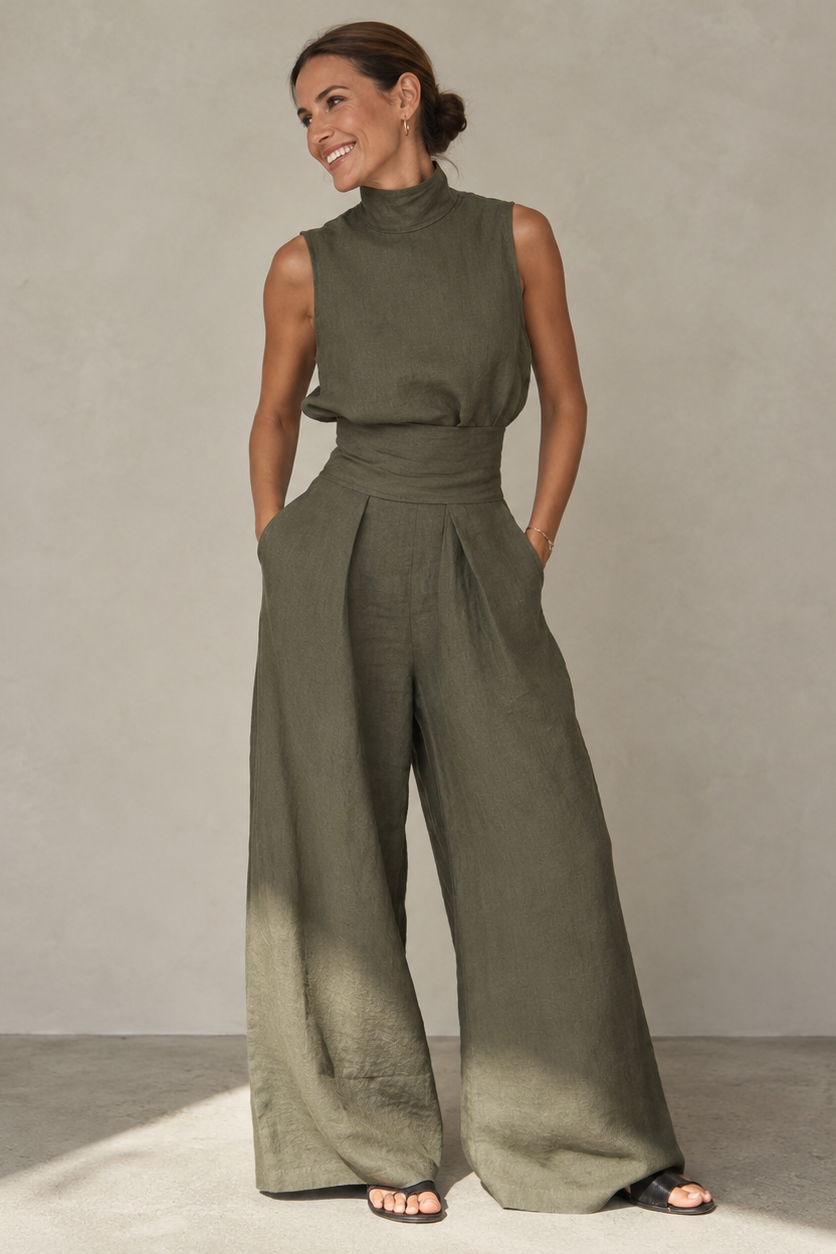 Diana | Tuta Elegante Donna Due Pezzi con Top Senza Maniche e Pantaloni Larghi 0
