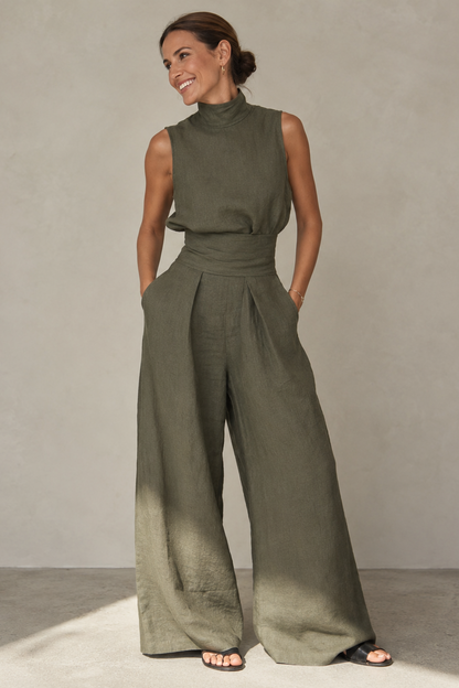 Diana | Tuta Elegante Donna Due Pezzi con Top Senza Maniche e Pantaloni Larghi 0