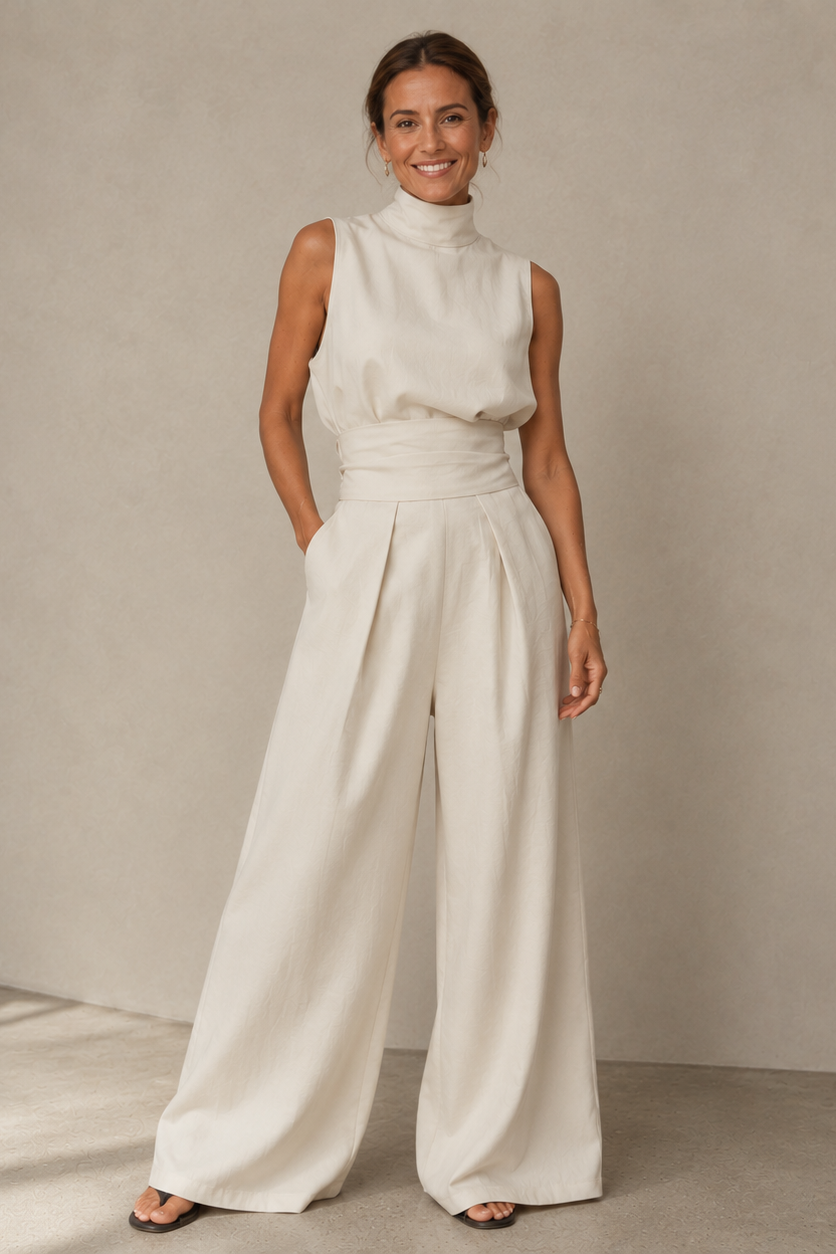 Diana | Tuta Elegante Donna Due Pezzi con Top Senza Maniche e Pantaloni Larghi 1
