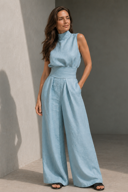 Diana | Tuta Elegante Donna Due Pezzi con Top Senza Maniche e Pantaloni Larghi 2