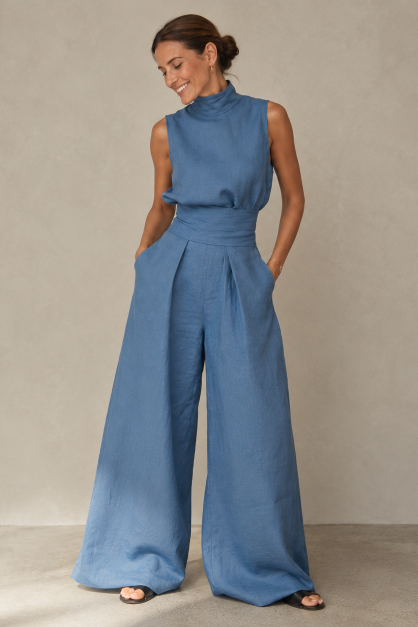 Diana | Tuta Elegante Donna Due Pezzi con Top Senza Maniche e Pantaloni Larghi 3