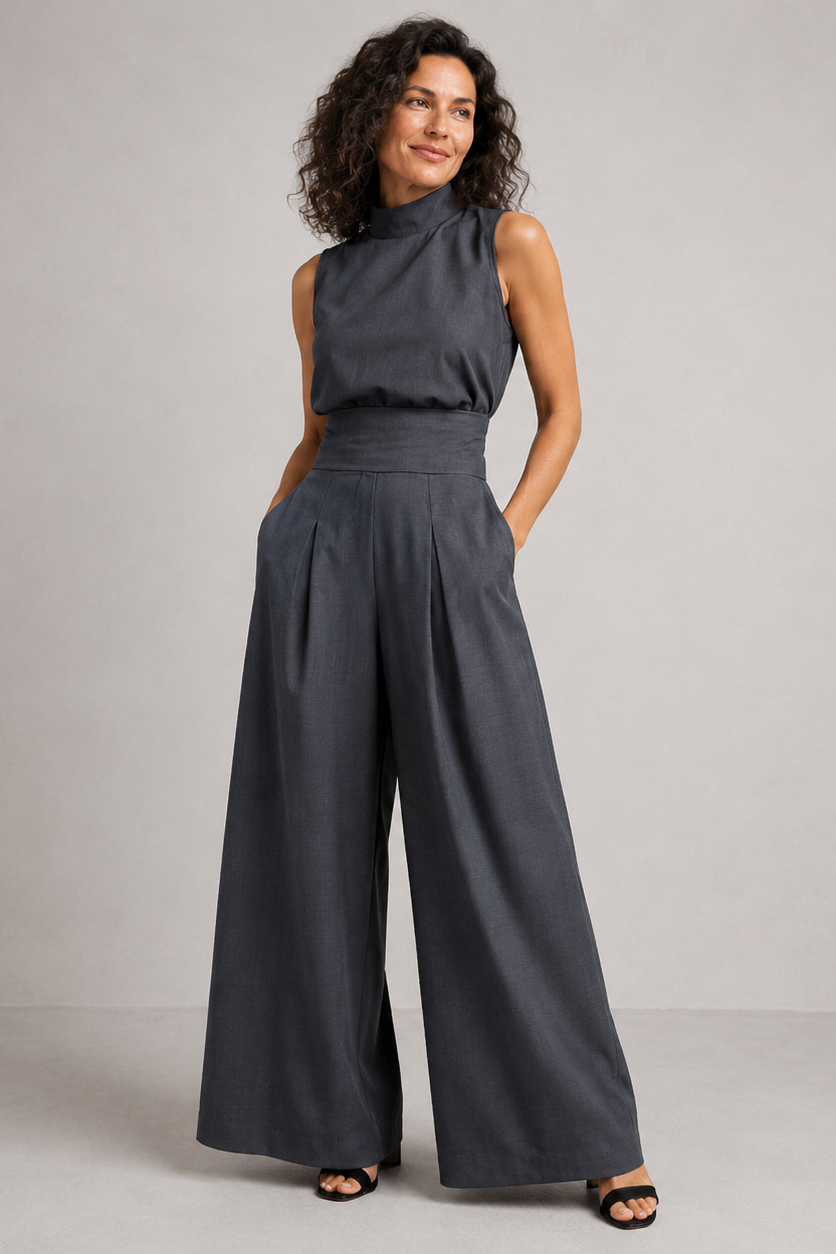 Diana | Tuta Elegante Donna Due Pezzi con Top Senza Maniche e Pantaloni Larghi 4