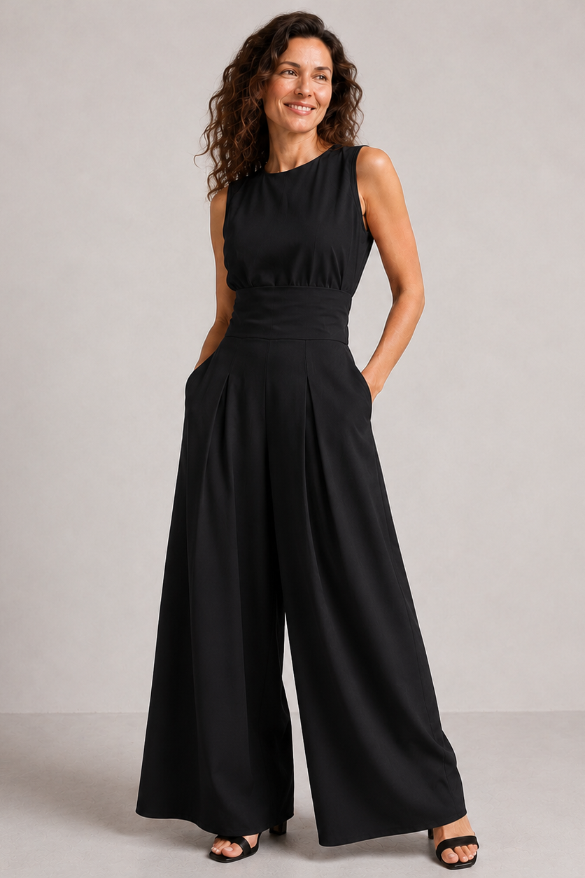 Diana | Tuta Elegante Donna Due Pezzi con Top Senza Maniche e Pantaloni Larghi 6