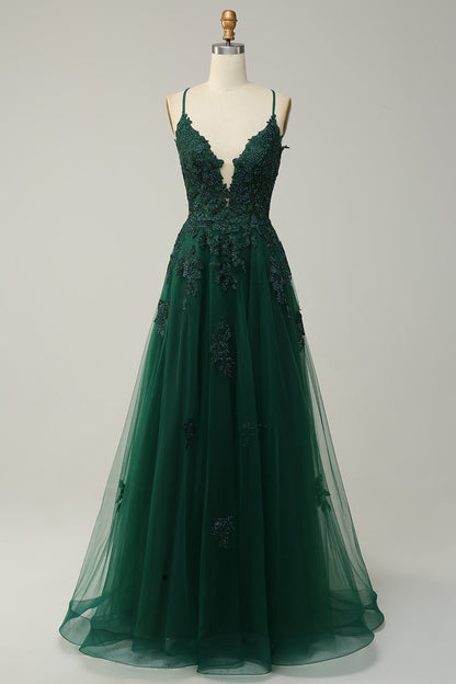 Elegante abito da ballo a trapezio con spalline sottili e allacciatura - Julia 0