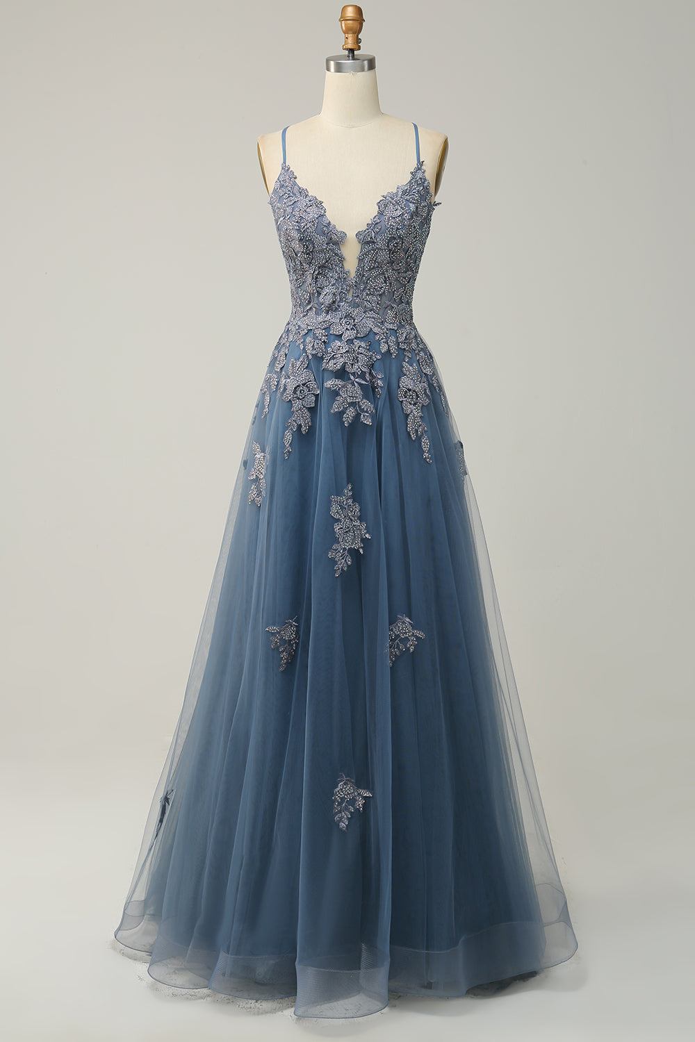 Elegante abito da ballo a trapezio con spalline sottili e allacciatura - Julia 10