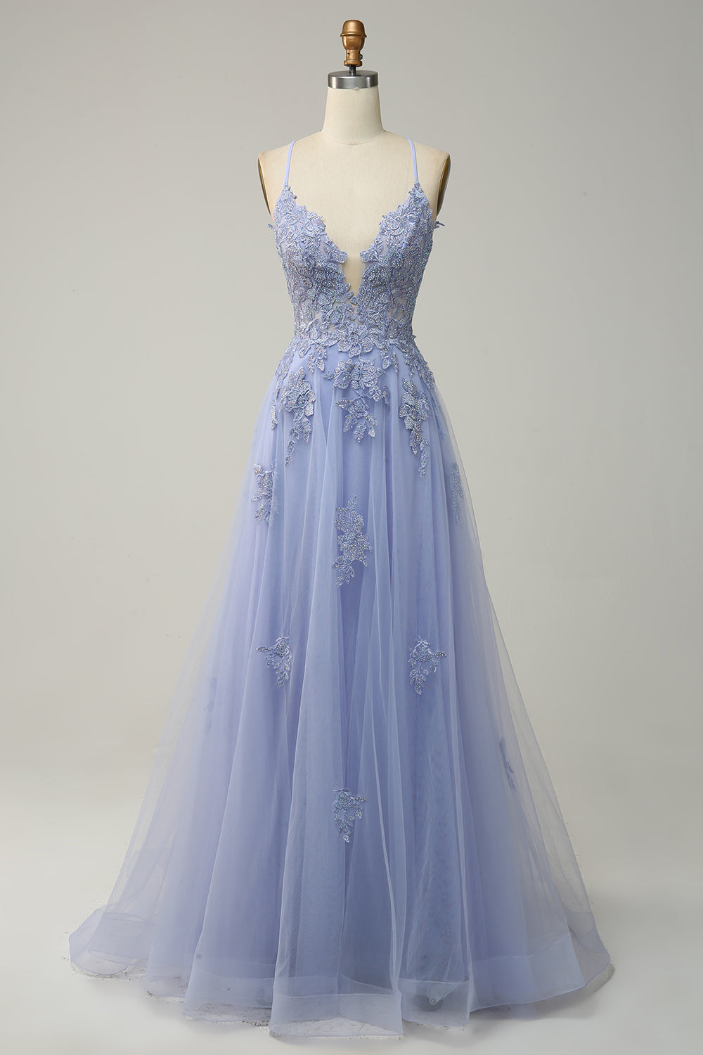 Elegante abito da ballo a trapezio con spalline sottili e allacciatura - Julia 11