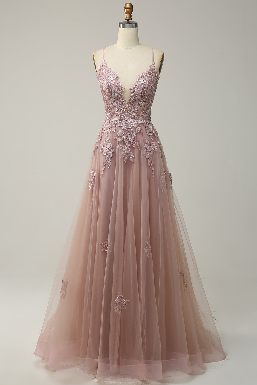 Elegante abito da ballo a trapezio con spalline sottili e allacciatura - Julia 9
