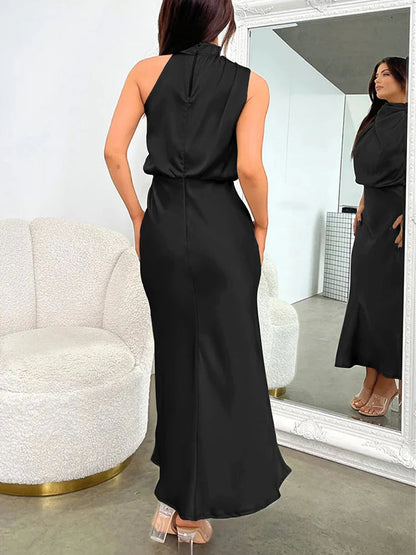 Elegante abito midi in raso con scollo asimmetrico 3