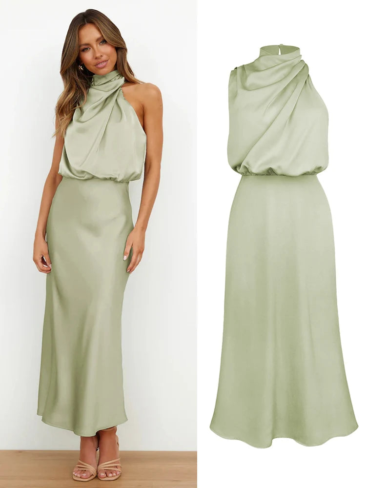 Elegante abito midi in raso con scollo asimmetrico 5