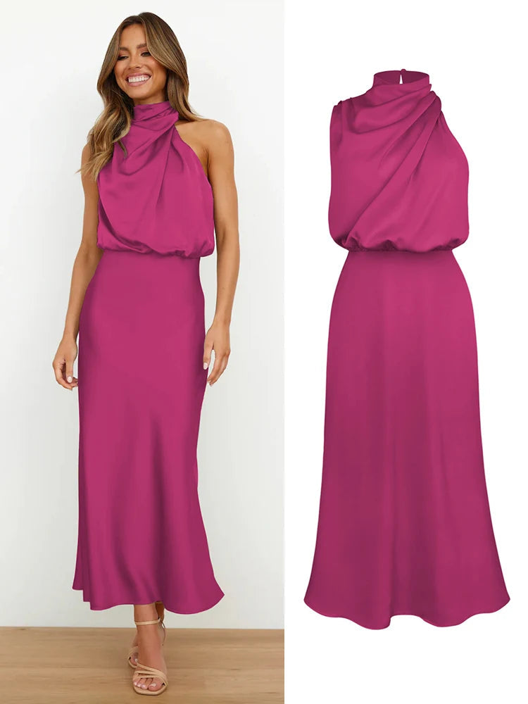 Elegante abito midi in raso con scollo asimmetrico 6