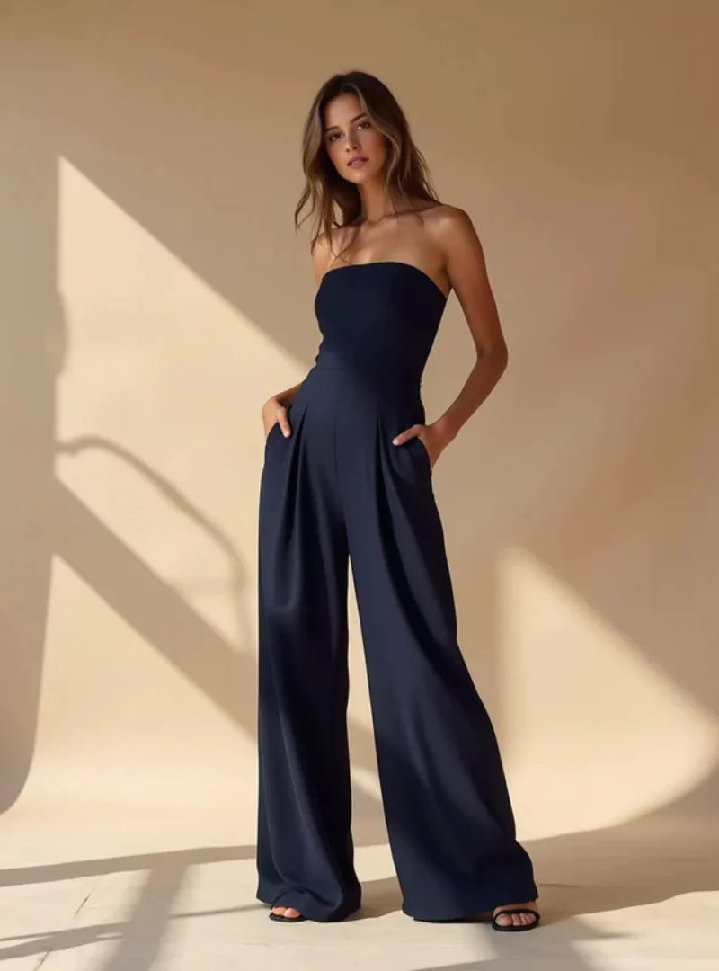 Elegante tuta senza spalline da donna – vestibilità ampia, ideale per l'estate. 0