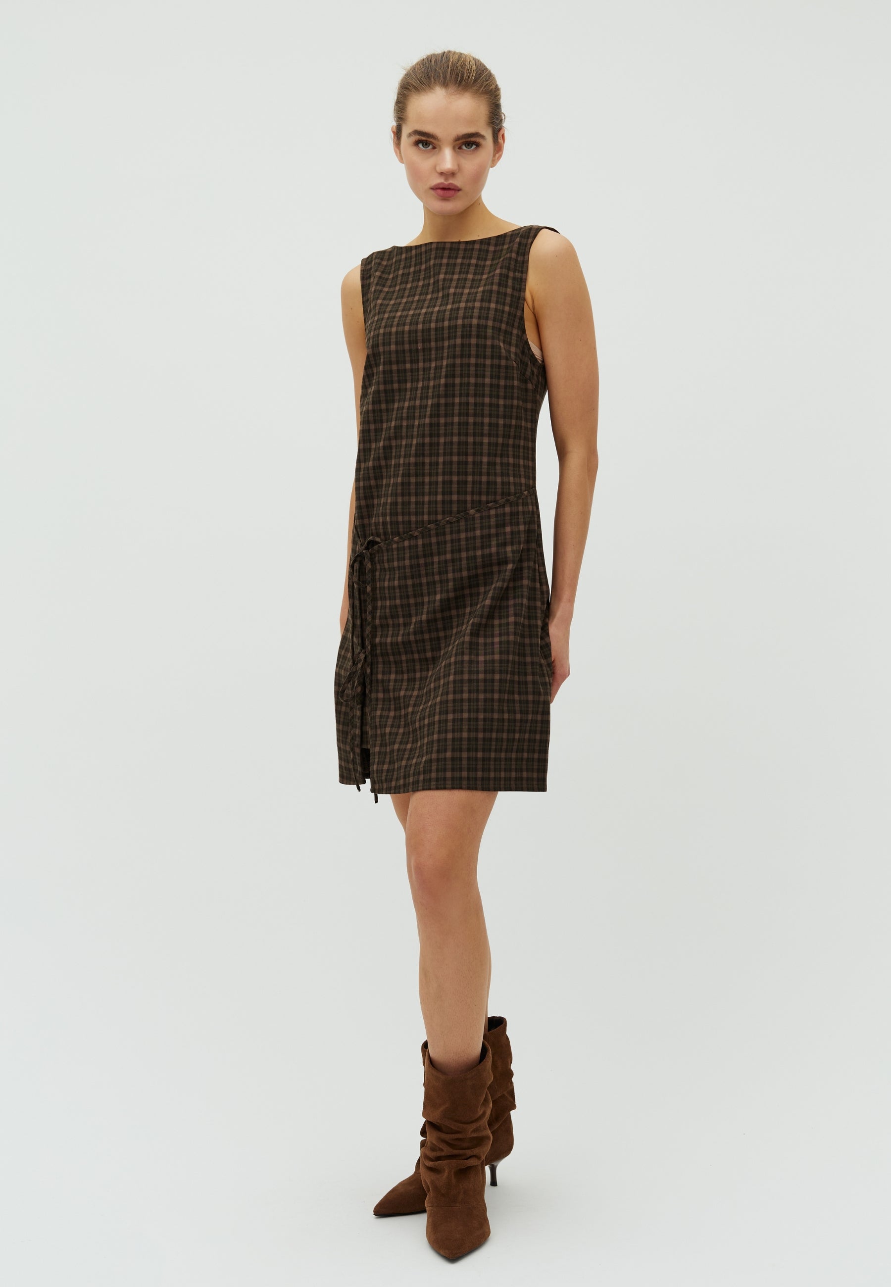 Elysia Mini Abito | Vestito Elegante Donna Check Camel 1