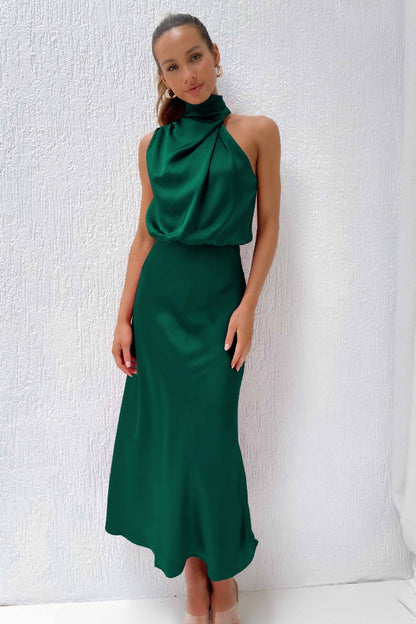 Elysia | Vestito Lungo Elegante in Raso con Scollo Halter Neck 14