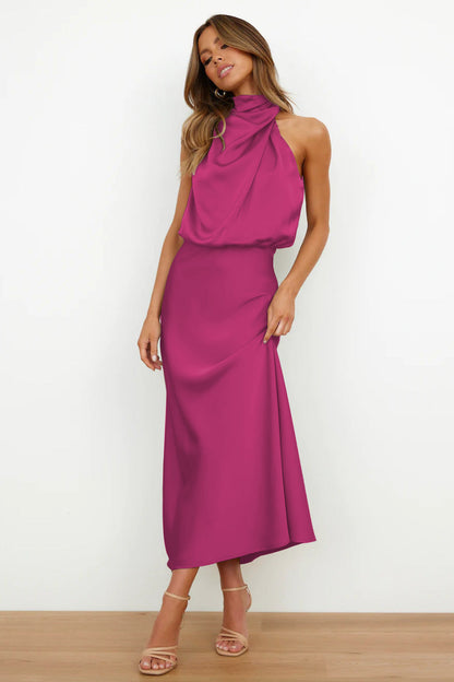 Elysia | Vestito Lungo Elegante in Raso con Scollo Halter Neck 9
