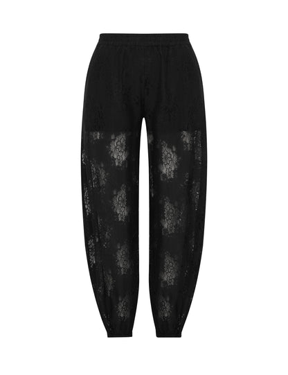 Elysian | Pantaloni Donna in Pizzo Nero a Palloncino 0