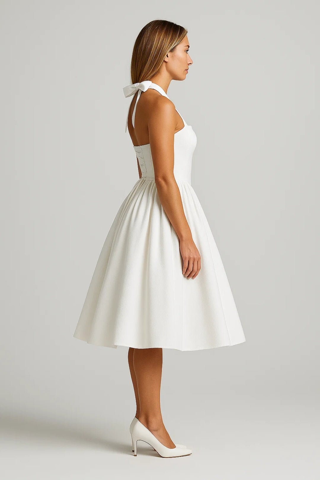 Feminine Elegance | Abito da Cerimonia Midi da Donna con Scollo All'Americana 1