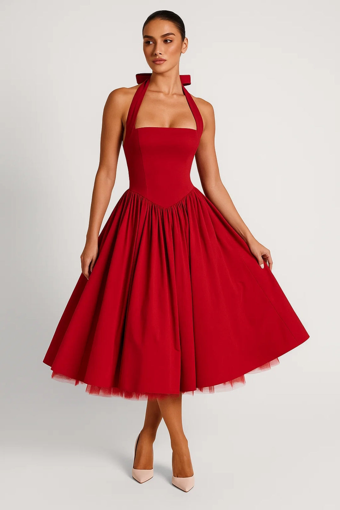 Feminine Elegance | Abito da Cerimonia Midi da Donna con Scollo All'Americana 4