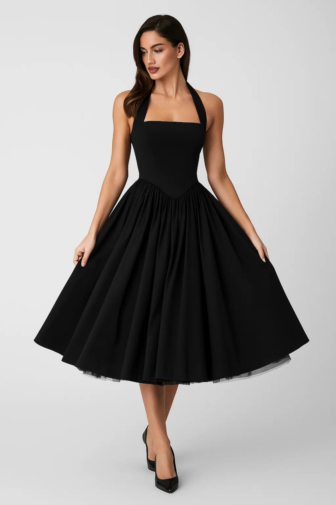 Feminine Elegance | Abito da Cerimonia Midi da Donna con Scollo All'Americana 6
