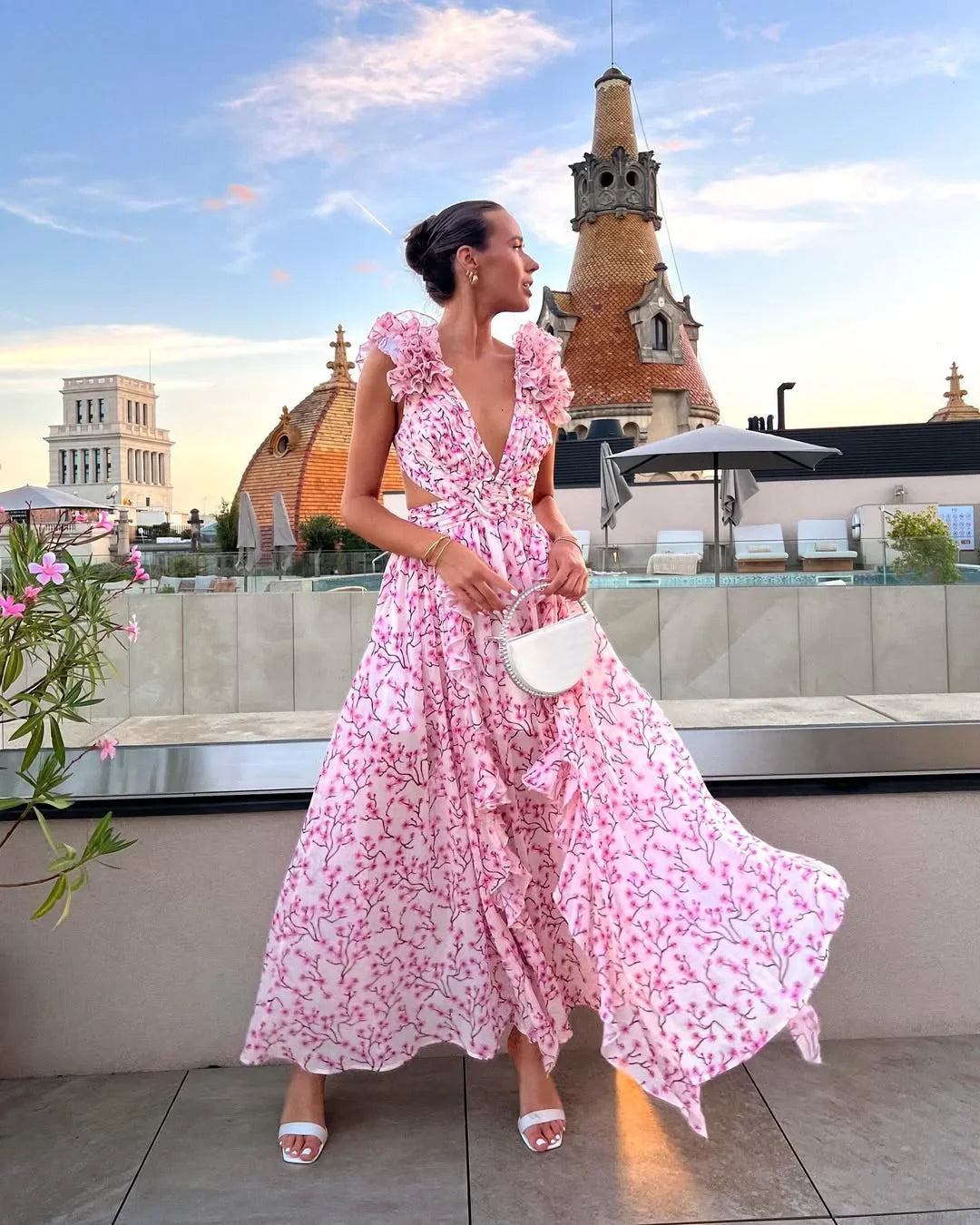 Fioraluna | Abito Lungo Cerimonia Elegante con Design Floreale 6