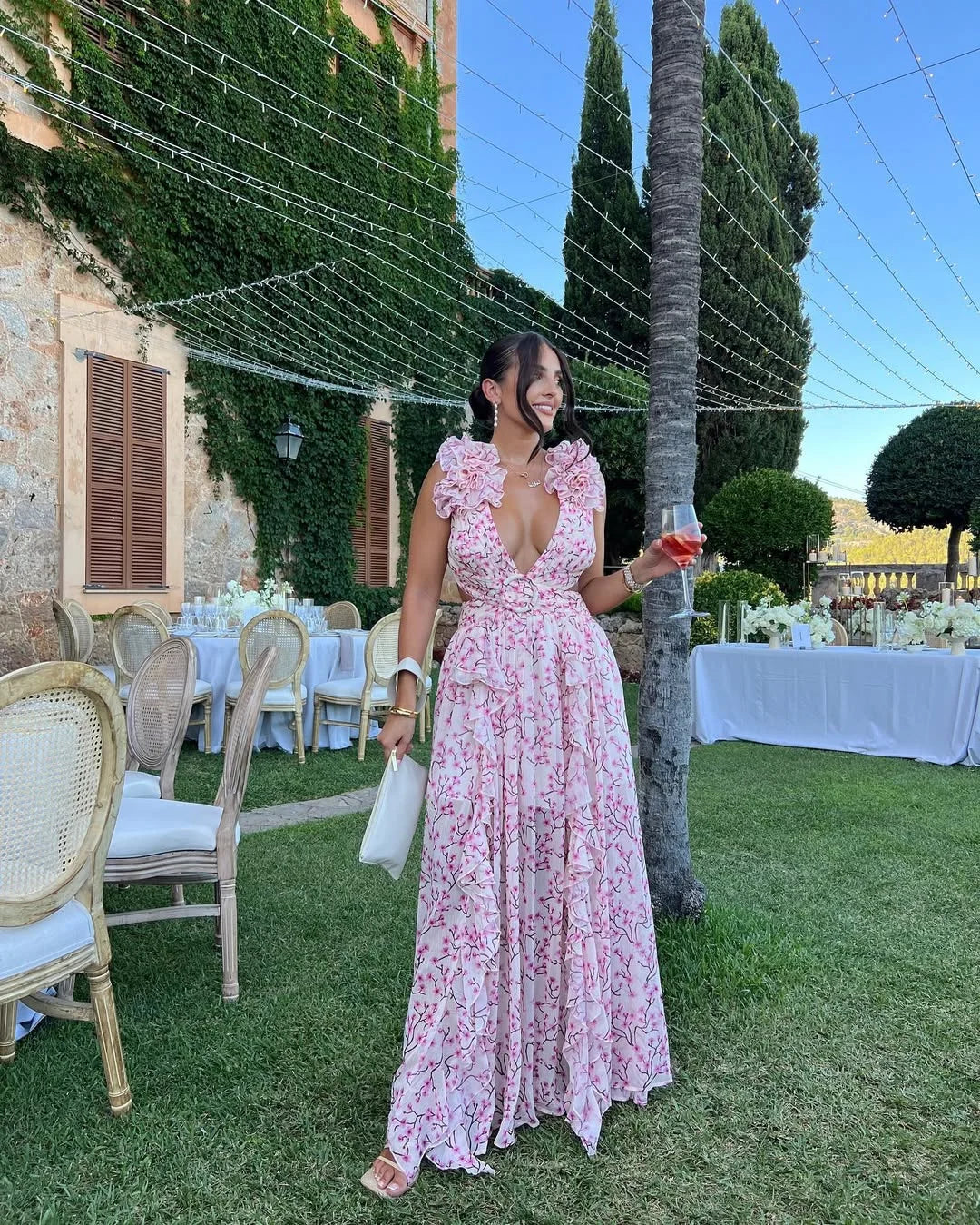 Fioraluna | Abito Lungo Cerimonia Elegante con Design Floreale 8