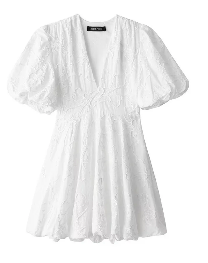 Fiorenza | Abito Donna Elegante Bianco con Volant Ricamati 4