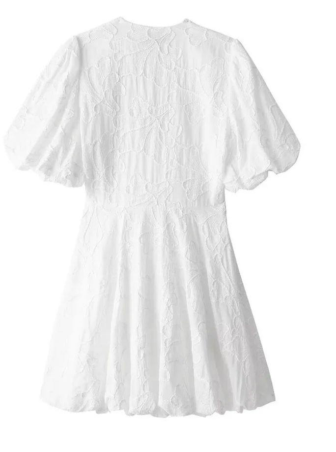 Fiorenza | Abito Donna Elegante Bianco con Volant Ricamati 5