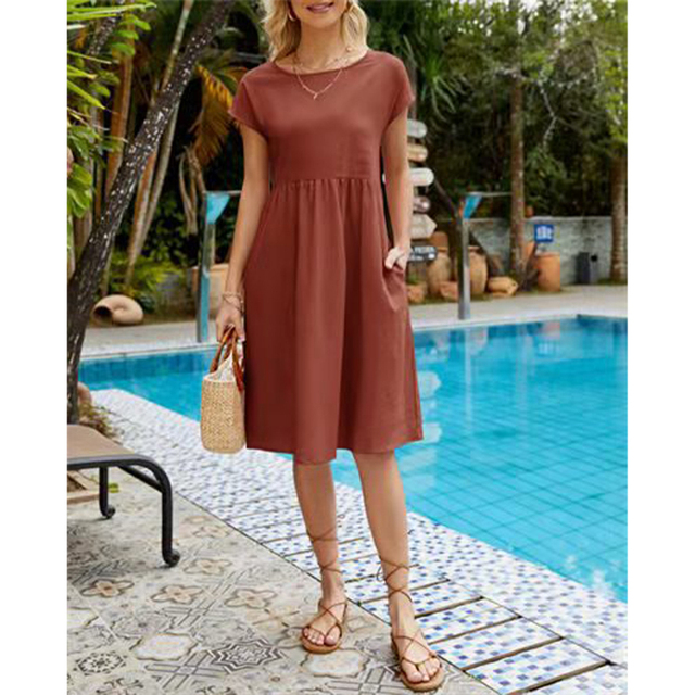 Fiorenza | Abito Donna Midi Estivo in Cotone con Maniche Corte e Tasche 10