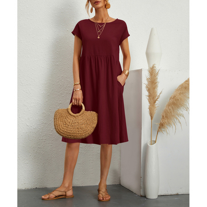 Fiorenza | Abito Donna Midi Estivo in Cotone con Maniche Corte e Tasche 2