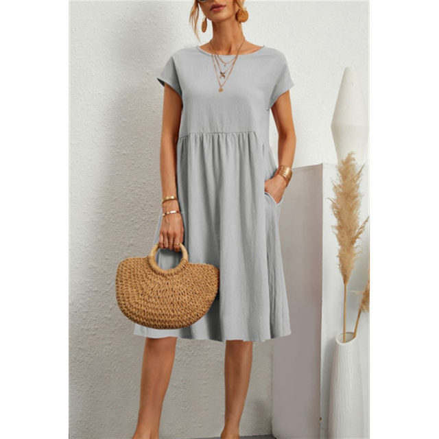 Fiorenza | Abito Donna Midi Estivo in Cotone con Maniche Corte e Tasche 4