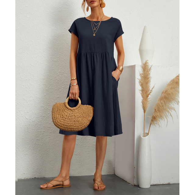 Fiorenza | Abito Donna Midi Estivo in Cotone con Maniche Corte e Tasche 6