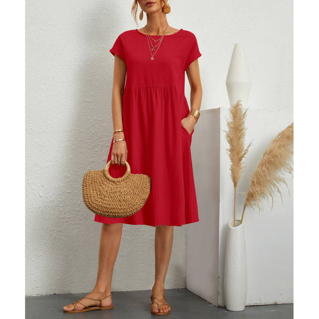Fiorenza | Abito Donna Midi Estivo in Cotone con Maniche Corte e Tasche 7